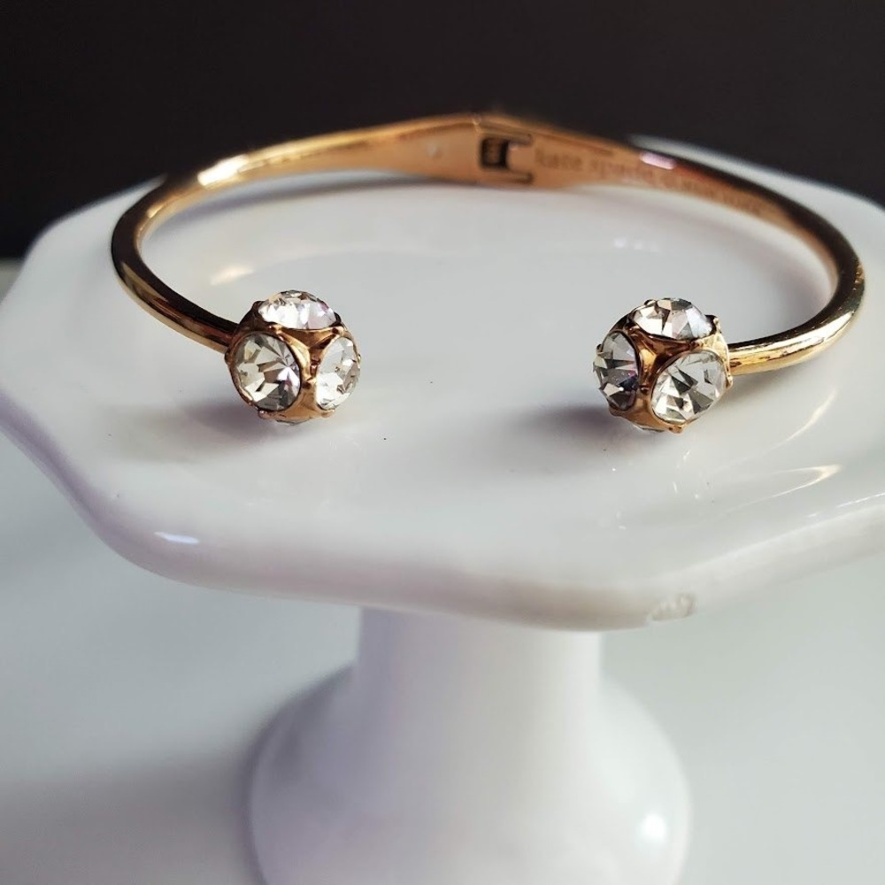 Kate Spade Lady Marmalade Gold Tone Crystal Disco Ball Hinge Cuff Bracelet